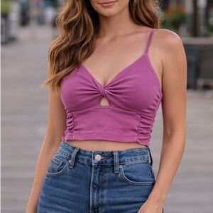 Out From Under Twist Front Cut Out Urban Outfitters Mauve Crop Top Tank Rouched